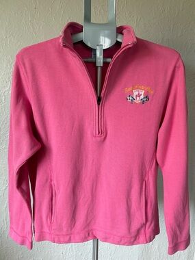 Camp David Santa Anita Park Horse Racing Equestrian Pink Quarter Zip L